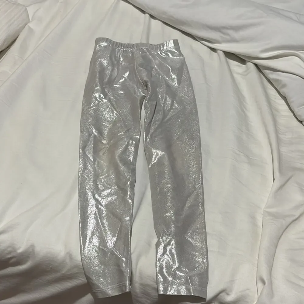 Wonder Nation 7/8 legging bundle silver metallic and yellow blue tie dye euc